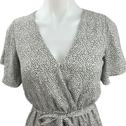 Sienna Sky Black White Animal Print Flutter Sleeve Belted Tie Mini Wrap Dress S