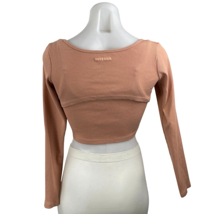 Victoria's Secret Brown Long Sleeve Ribbed Knit Sculpt Stretch Crop Top Size M