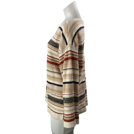 Liverpool Cream Long Sleeves Striped Textured Knit Pullover Sweater Top Size S
