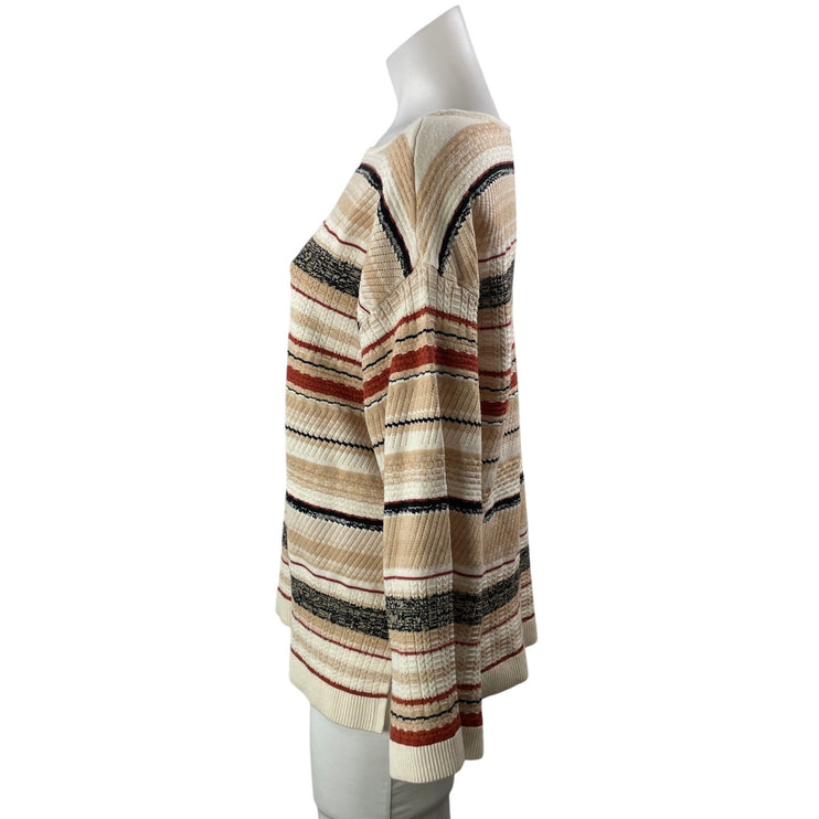 Liverpool Cream Long Sleeves Striped Textured Knit Pullover Sweater Top Size S