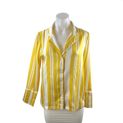 TopShop Women's Yellow Stripe Collared Long Sleeve Button Up Shirt Blouse Top 4