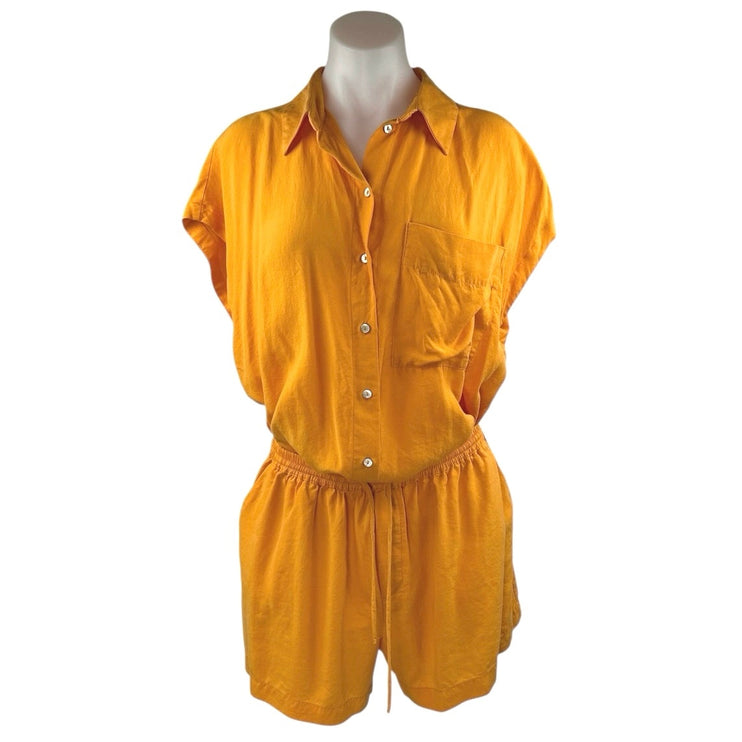 MNG Mango Coral Drop Short Sleeve Button Down Shirt Mini Shorts 2 Pc Set Size L