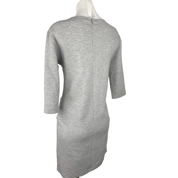 Uniqlo Gray Crewneck 3/4 Sleeve Back Zipper Knee Length Casual Shift Dress Sz XS