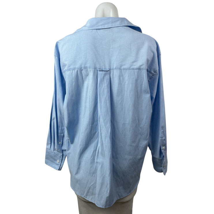 NEW Zara Women's Blue Striped Collared Long Sleeve Button Down Shirt Top Size M