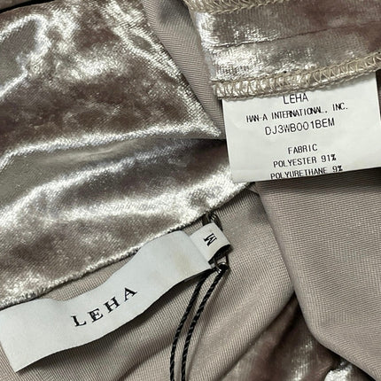 Leha Women Beige Velvet Velour Long Sleeve Tie Bow Mock Neck Blouse Top Size M