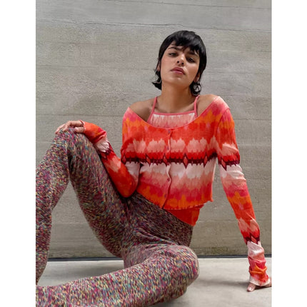 Urban Outfitters Tulli Orange Cami Tank Top Cropped Cardigan 2 Piece Set Size L