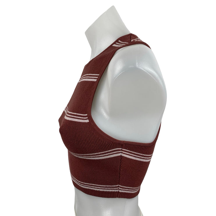 Aritzia Babaton Brown Striped Sculpt High Neck Sleeveless Tank Crop Top Size S