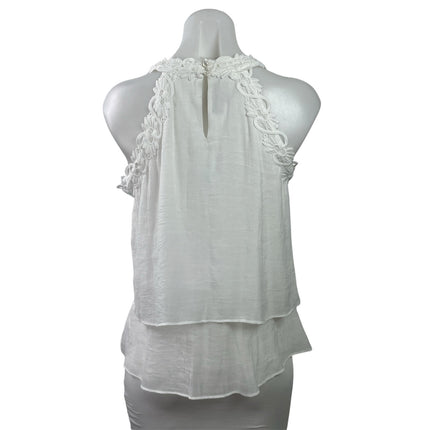NEW Fortune + Ivy Cooper White Floral Lace Sleeveless Tiered Blouse Top Size M