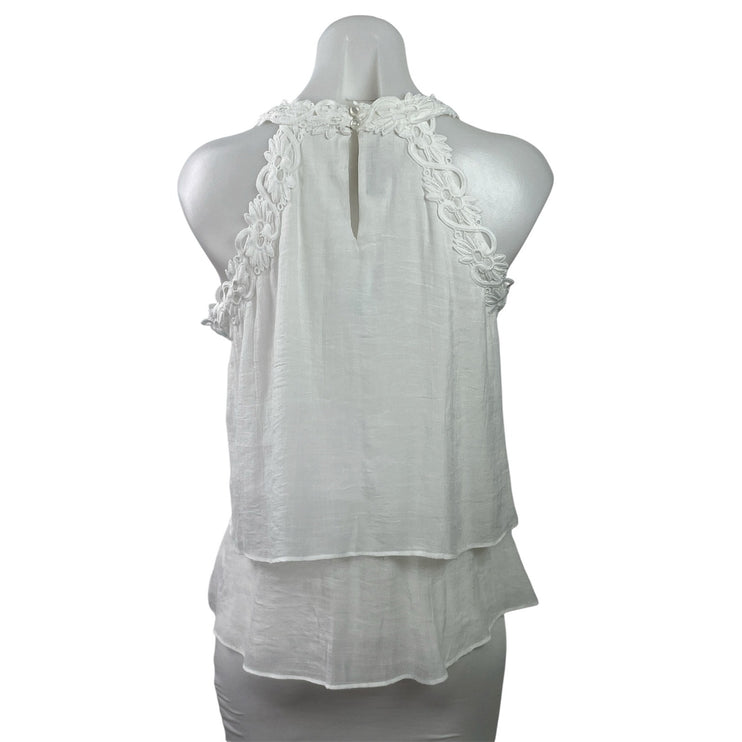 NEW Fortune + Ivy Cooper White Floral Lace Sleeveless Tiered Blouse Top Size M