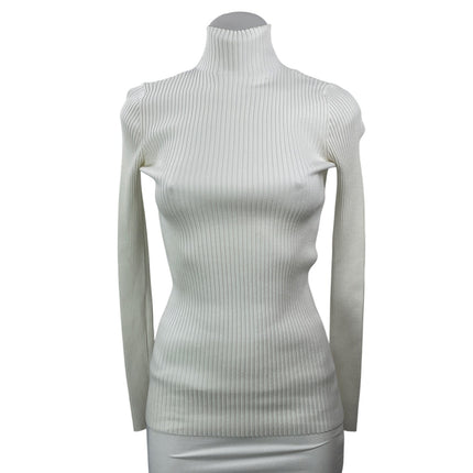 Wolford Women's White Long Sleeves Ribbed Knit Turtleneck Pullover Sweater Top M