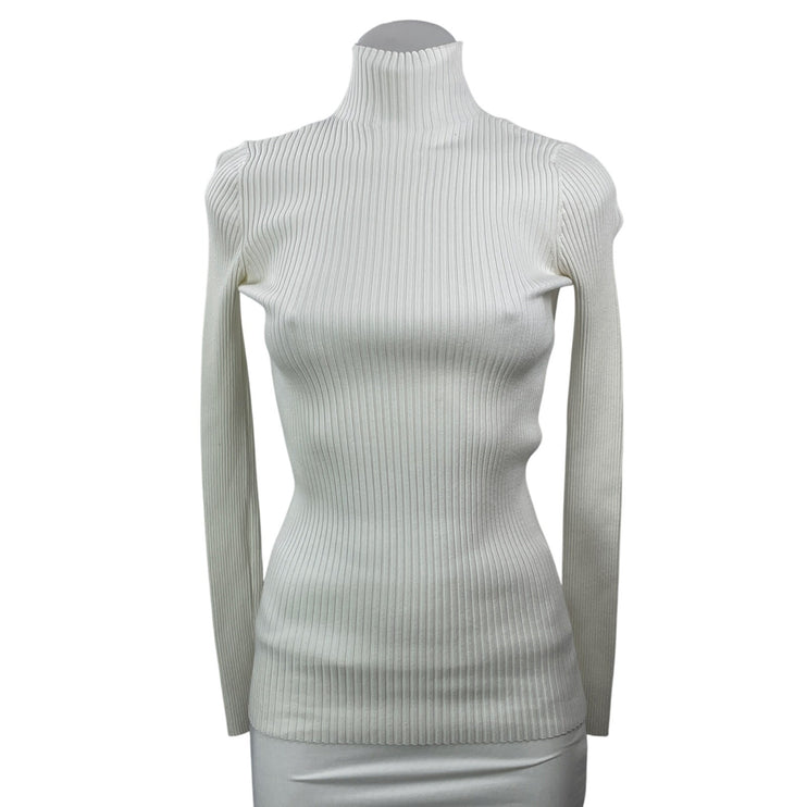 Wolford Women's White Long Sleeves Ribbed Knit Turtleneck Pullover Sweater Top M