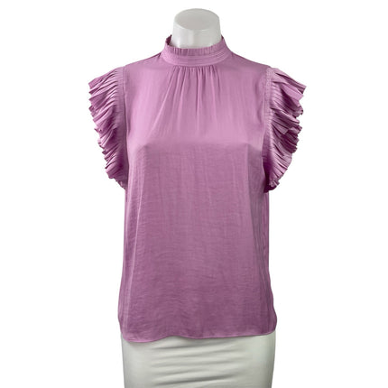 Maison D Amelie Women's Pink Purple Ruffle Pleated Mock Neck Blouse Top Size S
