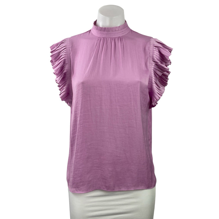 Maison D Amelie Women's Pink Purple Ruffle Pleated Mock Neck Blouse Top Size S