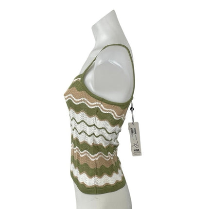 NEW MinkPink Green Knit Striped Zig Zag Abstract Cami Camisole Tank Top Size S