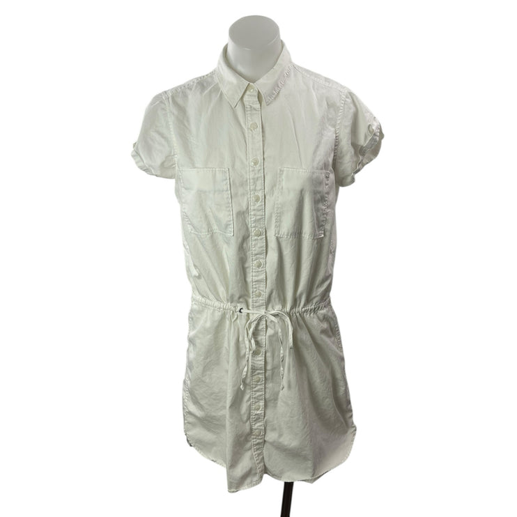 Paige Women's White Short Sleeve Button Up Tie Waist Shirt Mini Dress Size M