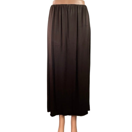 Donni Women Dark Brown Elastic Waist Pull On Pleated Straight Midi Skirt Size M