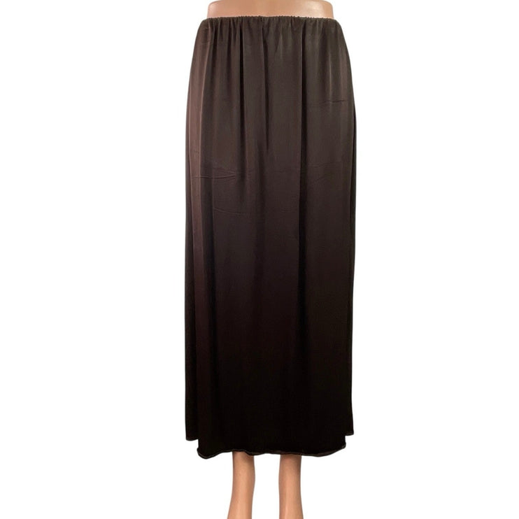Donni Women Dark Brown Elastic Waist Pull On Pleated Straight Midi Skirt Size M