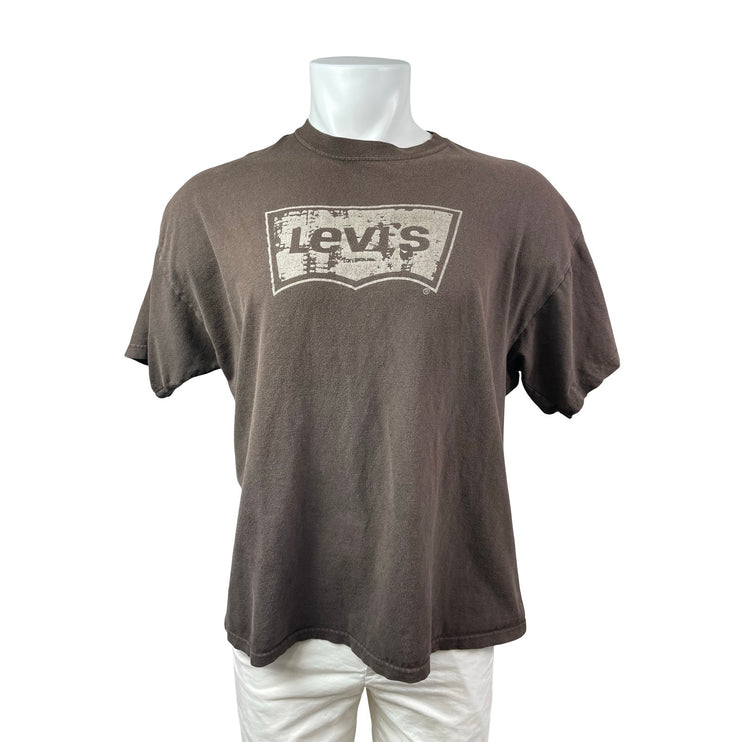 Levi's Men's Brown Logo Short Sleeve Crew Neck Y2k Basic T Shirt Tee Top Size XL