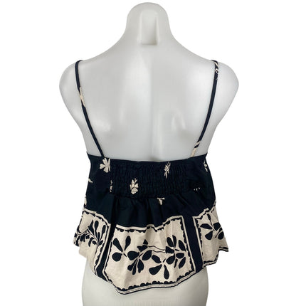 Zara Women's Black Floral Smocked Sleeveless Flare Peplum Camisole Tank Top Sz M