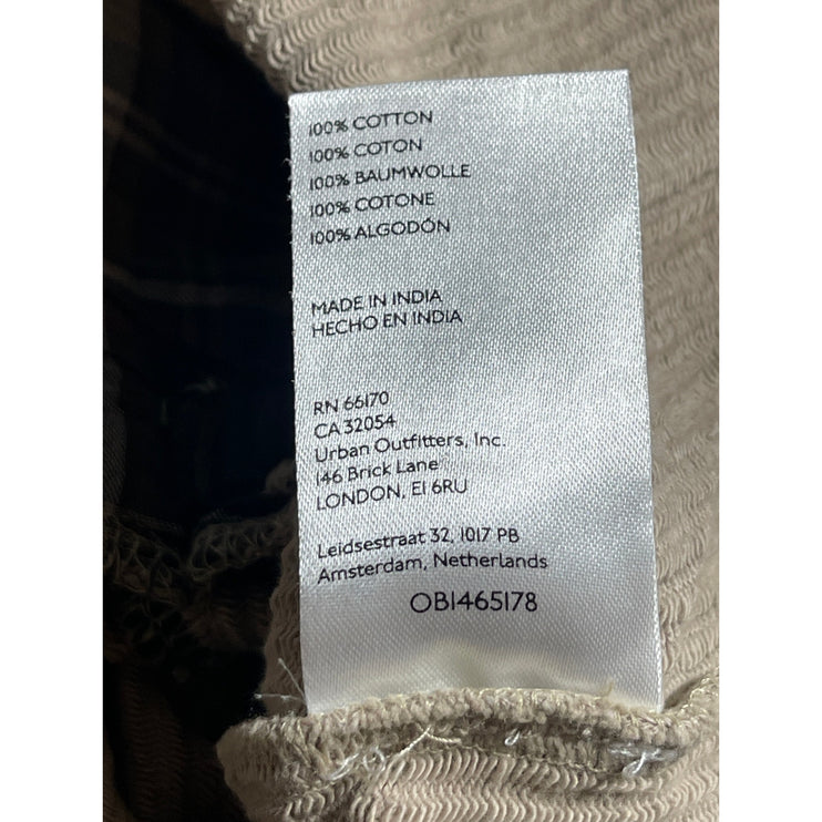 Anthropologie Pilcro Women's Beige Ribbed Knit Tie Tunic Button Down Shirt Top M