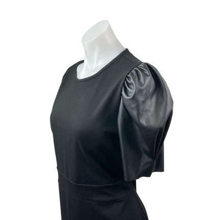 Michael Kors Ponte Faux Leather Trim Puff Sleeve Flounce Hem Mini Flare Dress L