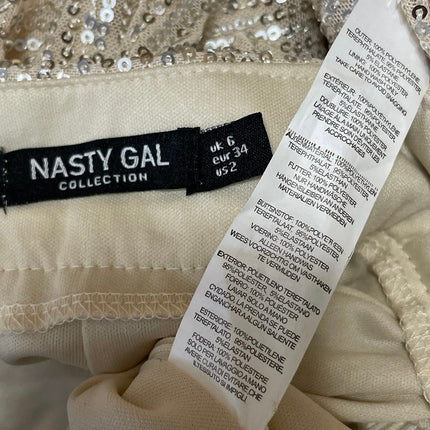 Nasty Gal Silver Champagne High Waisted Sequin Embellished Wide Trouser Pants 2