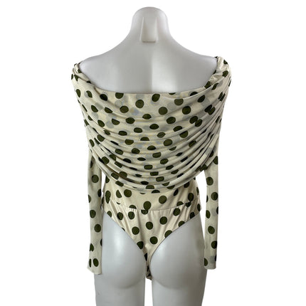 AFRM Maxine Cream Green Off The Shoulder Long Sleeve Blouse Bodysuit Top Size M