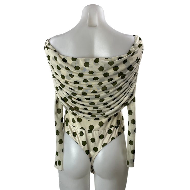 AFRM Maxine Cream Green Off The Shoulder Long Sleeve Blouse Bodysuit Top Size M