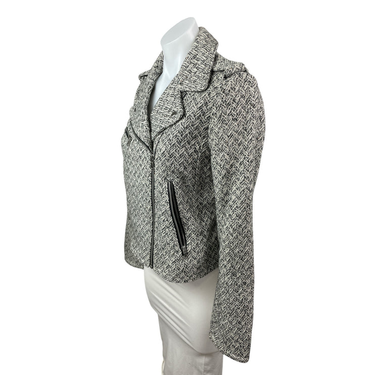 Gap Women's Gray Chevron Wool Long Sleeve Zip Up Moto Biker Coat Jacket Size S