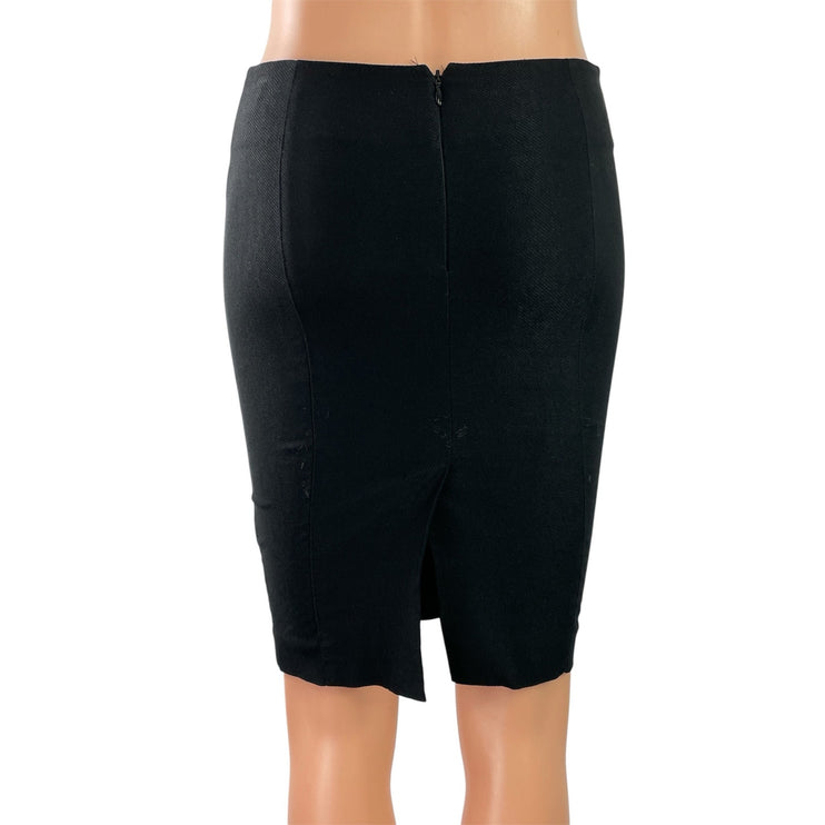 Bebe Women's Black High Waisted Slit Knee Length Straight Pencil Skirts Size 0