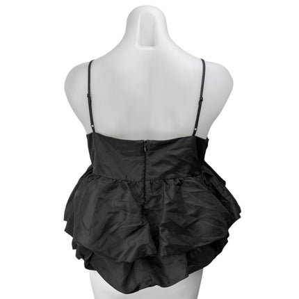 A New Day Black Silk Satin Sleeveless Peplum Ruffle Cami Crop Blouse Tank Top L