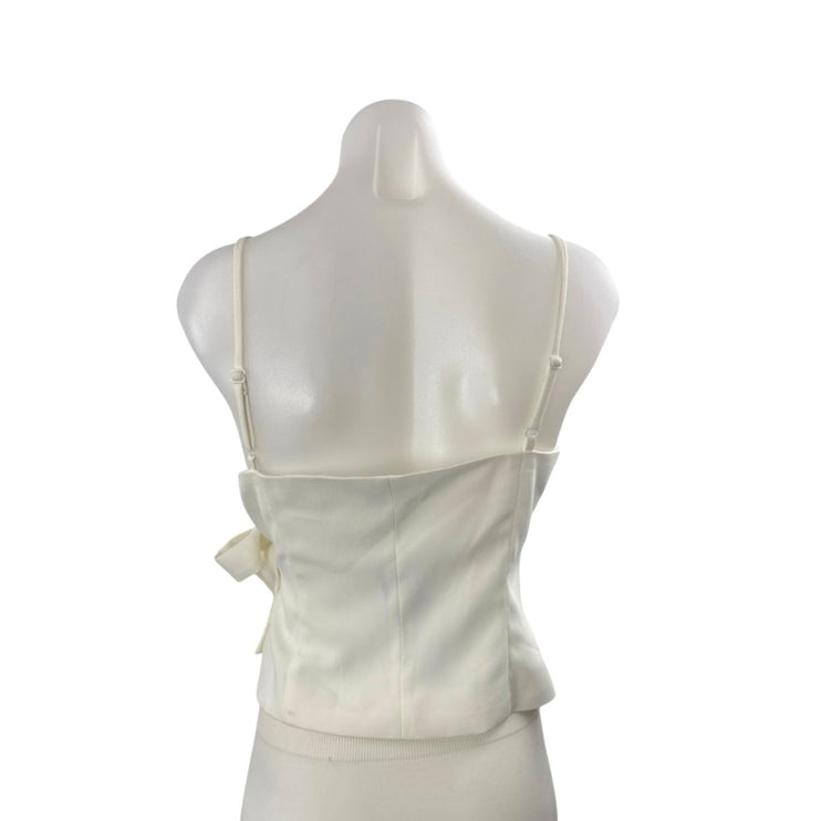 NEW Bebe Women's White Sleeveless V Neck Button Bow Cami Tank Wrap Blouse Top 6