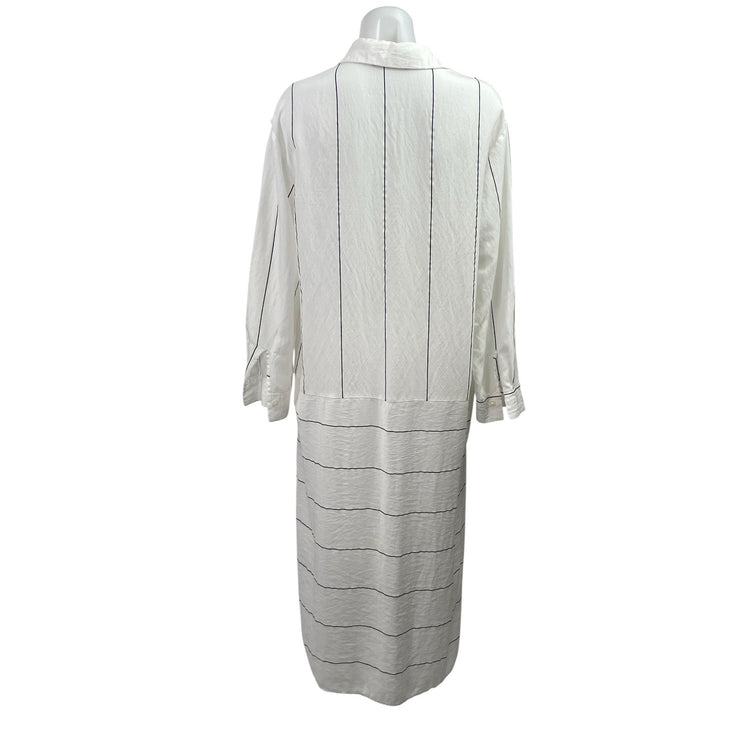 Zara Women's White Striped Long Sleeve Relaxed Button Down Midi Shirt Dress XS