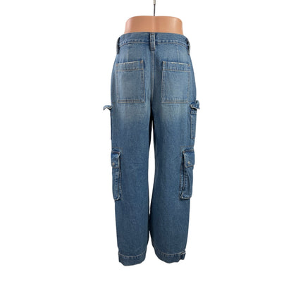 Oak + Fort Womens Blue High Waisted Straight Wide Leg Cargo Denim Jeans Pants 26