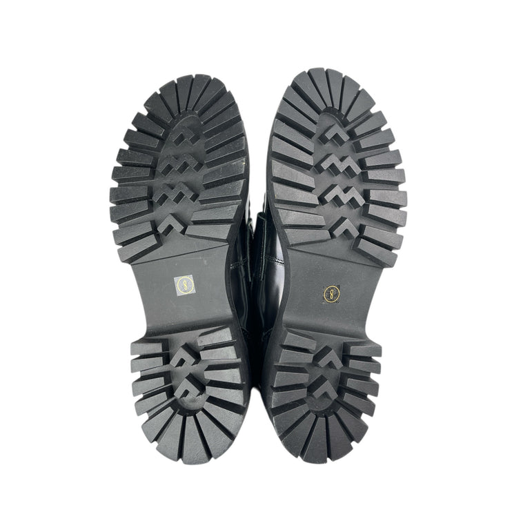 NEW Steve Madden Lando Black Leather Round Toe Slip On Platform Loafers Shoes 8M