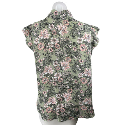 Ann Taylor LOFT Green Floral Ruffle Sleeve Tie Neck Bow Shirt Blouse Top Size M