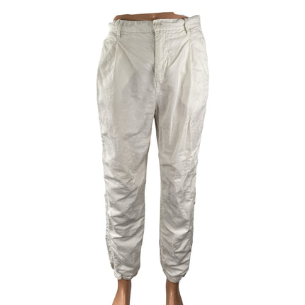 Orlebar Brown Men's White Linen High Rise Wide Leg Utility Trousers Pants Sz 30