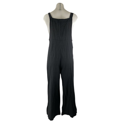 Evellyhootd Womens Black Sleeveless Pocket Wide Leg Overall Romper Jumpsuit Sz L