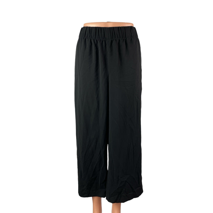 H&M Women's Black High Waisted Wide Leg Cropped Trousers Casual Pants Size 6