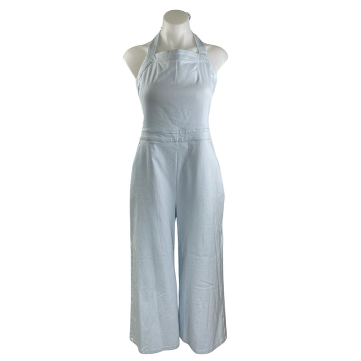 NEW BCBGeneration Blue Sleeveless Halter Tie Back Wide Leg Romper Jumpsuit 12