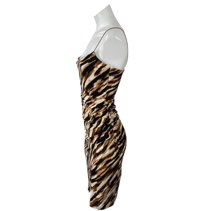 Leith Brown Black Zebra Sleeveless Split Cami Camisole Mini Bodycon Dress Size S