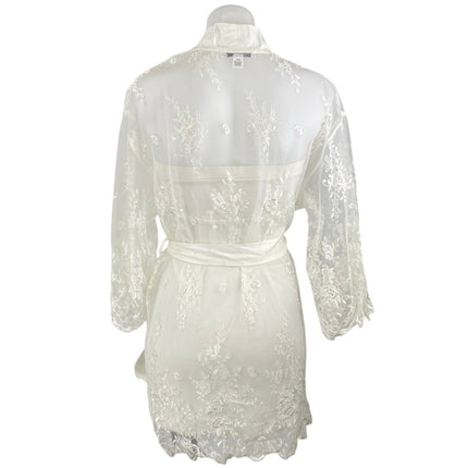 NEW Rya Collection White Embroidered Lace Sheer Tie Waist Swim Cover Up Size XS