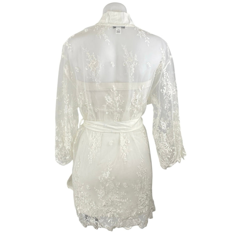 NEW Rya Collection White Embroidered Lace Sheer Tie Waist Swim Cover Up Size XS