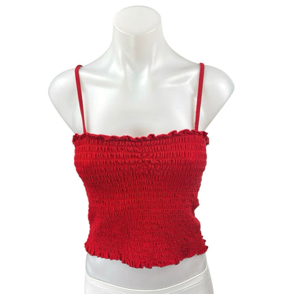 Brandy Melville Womens Red Sleeveless Cami Camisole Smocked Crop Tank Top Size S