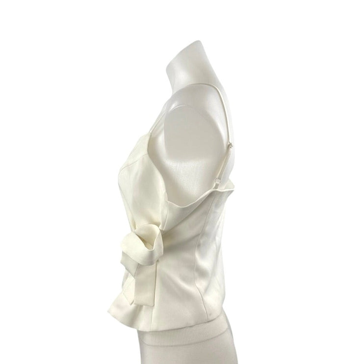 NEW Bebe Women's White Sleeveless V Neck Button Bow Cami Tank Wrap Blouse Top 6