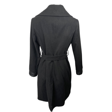 ASM Asmanto Black Zip Up Long Sleeve Wide Collar Belted Trench Coat Jacket Sz 8
