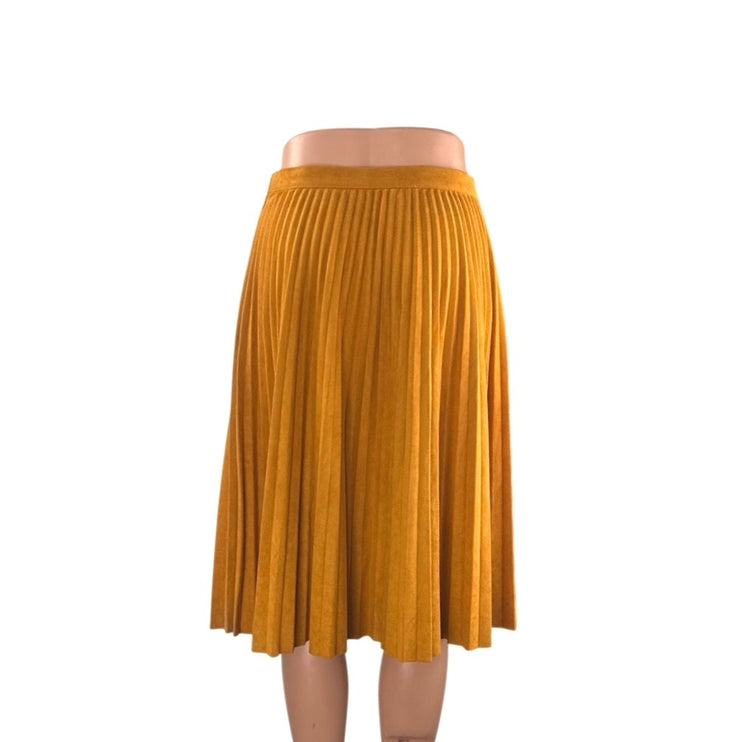 Storee Womens Yellow Pleated High Rise Business Casual Midi Flare A-Line Skirt S