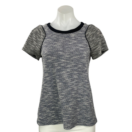 Ella Moss Womens Gray Black Short Sleeves Herringbone Textured Knit Blouse Top L