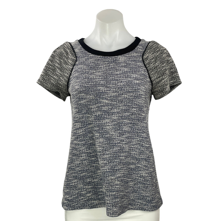 Ella Moss Womens Gray Black Short Sleeves Herringbone Textured Knit Blouse Top L
