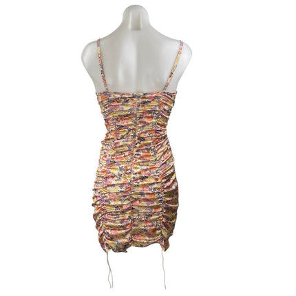 For Love & Lemons Gardenia Multicolor Floral Sleeveless Ruched Bodycon Dress S